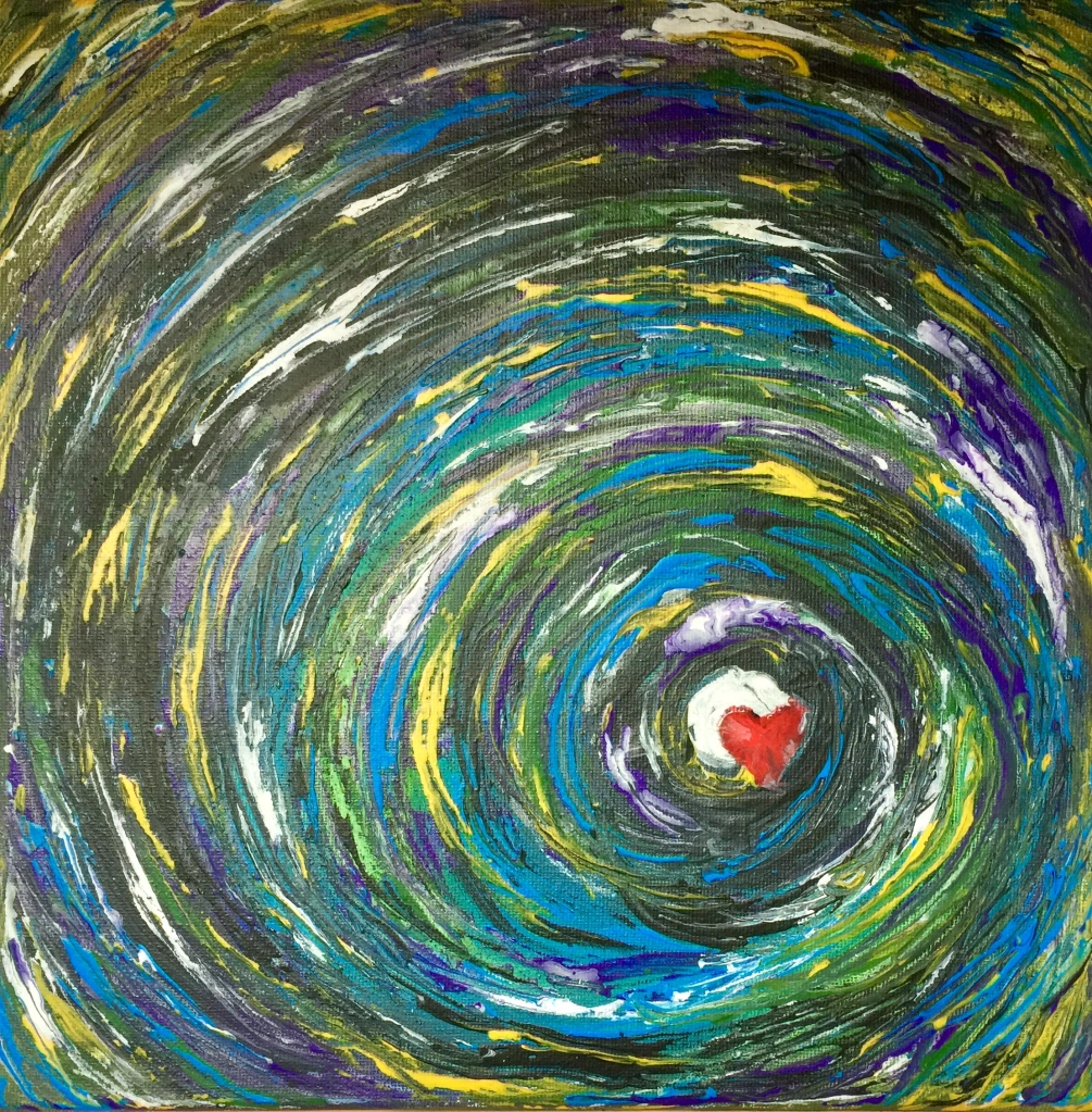 Vortice di sentimenti, il cuore di smalto irradia auree colorate