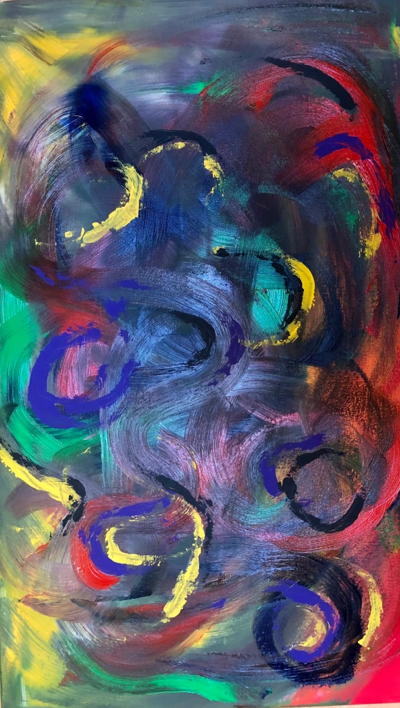 La città sotto la pioggia, attraverso il parabrezza dell'auto, sotto una pioggia battente, l'artista vede le luci della città.