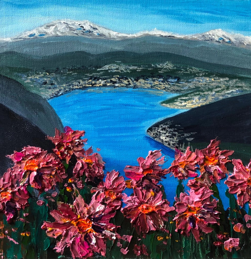 Lugano da Alta Valle Intelvi, Piazzale d’Amore - 25x25 cm acrilici e impasto