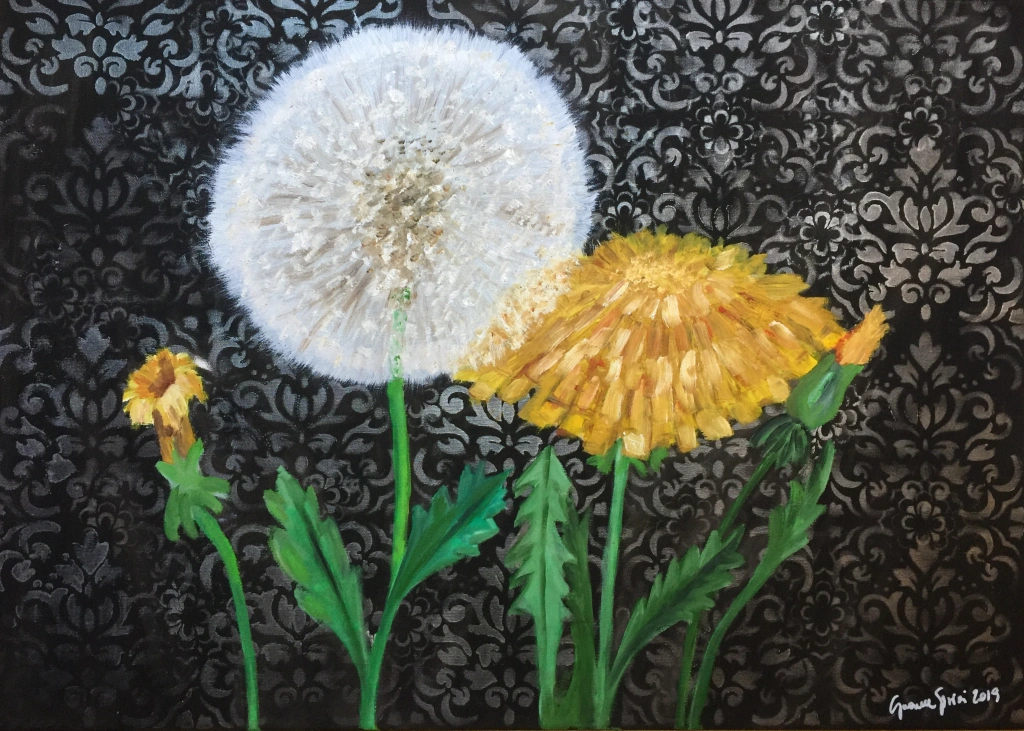 Dandelion - Tela 50x70 cm
tecnica mista olio/acrilici
Il Dandelion, viaggiatore per natura, portatore di desideri. Il tarassaco, fiore comune e complesso, pianta officinale