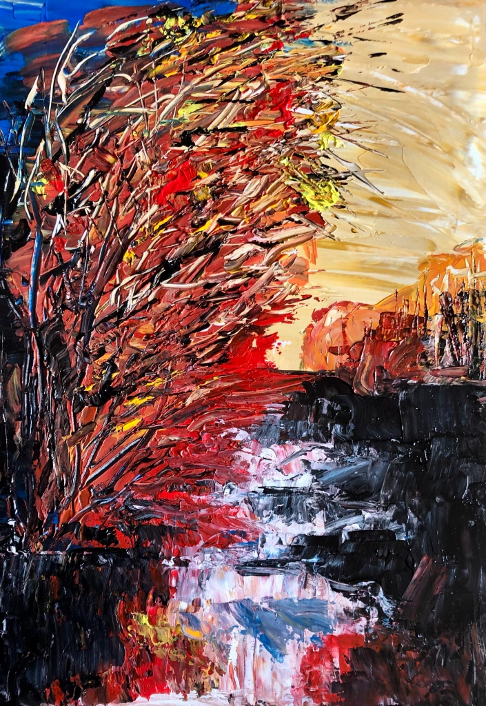 Sul fiume - 29x42 cm acrilico Spatola, acrilico su cartoncino 