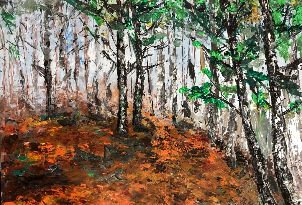 Nel bosco del Meriggio - 29x42 cm - acrilico su cartoncino - spatola