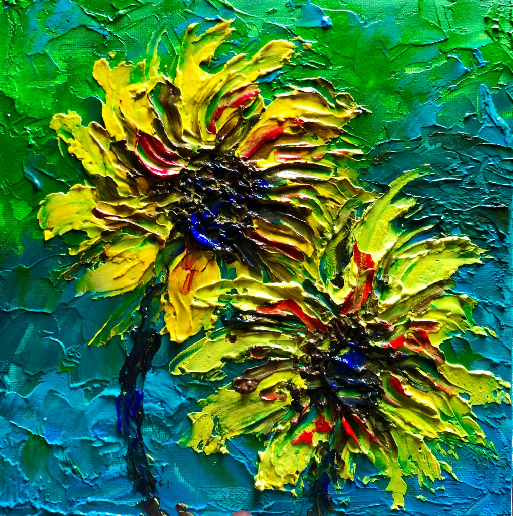 Girasoli - Cartoncino telato 25X25 cm
tecnica Acrilici e Impasto