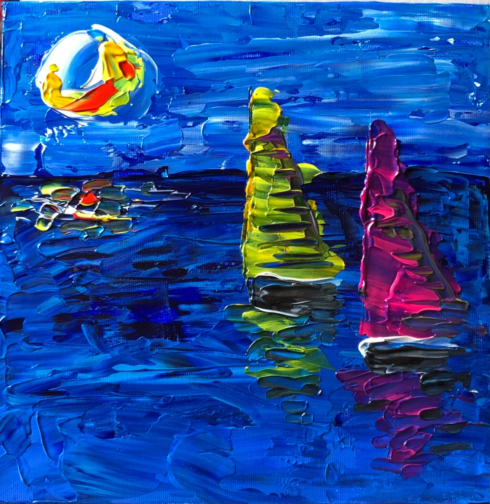Veleggiando - Cartoncino telato 25X25 cm
tecnica Acrilici e Impasto