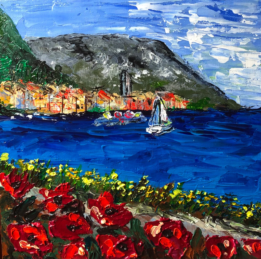 Varenna - Lago di Como - Cartoncino telato 25X25 cm
tecnica Acrilici e Impasto