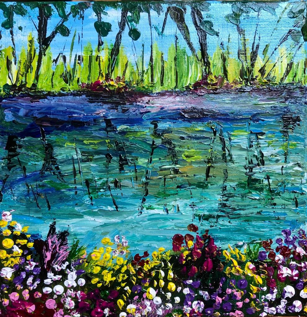 Lo stagno- Tela 20x20 cm
Acrilici e spatola