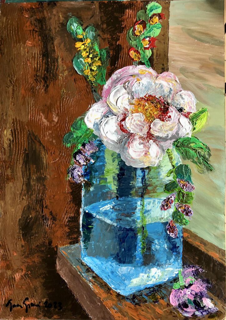 Primavera in baita - 30x40 cm - acrilici su cartoncino, spatola