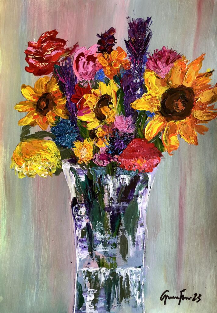 Natura viva, 30x40 cm, acrilici su cartoncino, spatola