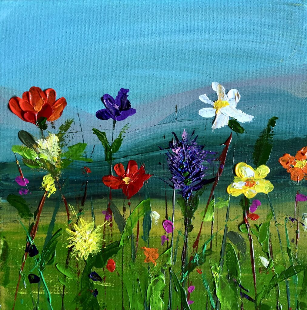 Prato di montagna, 20x20 cm Acrilici su tela, Spatola