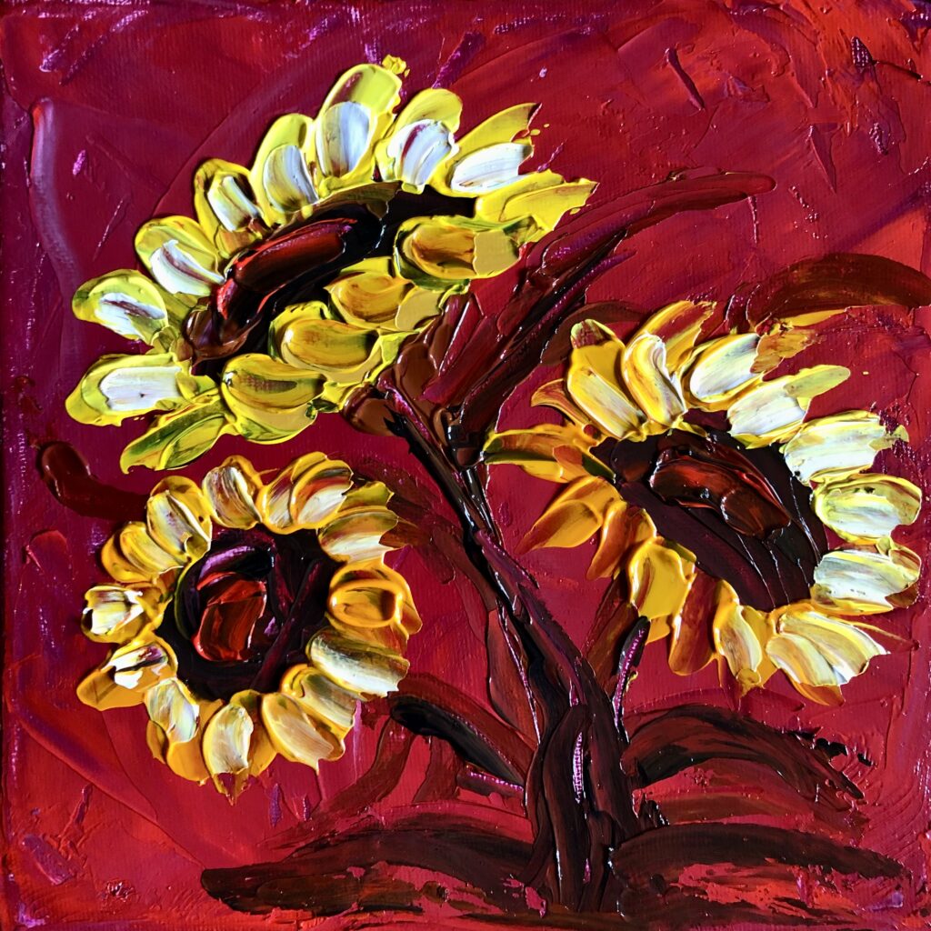 I miei girasoli, 20x20 cm Acrilici su tela, Spatola